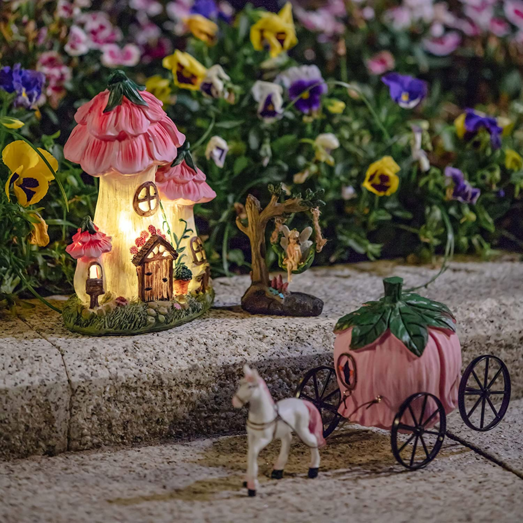 Resin Fairy Garden - Miniature Floral Roof Cottage with Solar LED Lights Review